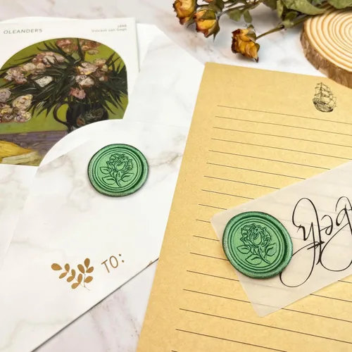 Miniatura 3 de 25 Calcomanías para Sellos de Cera Hechas a Mano, Sellos para Sobres, Calcomanías de Cera Autoadhesivas para Invitaciones de Bodas y Fiestas, Verde