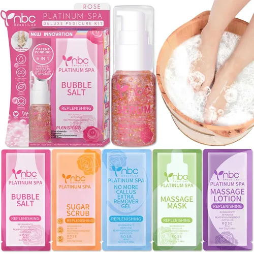 Miniatura 25 de Juego de spa de pedicura para pies, kit de pedicura para el hogar con sal de baño, loción hidratante de crema exfoliante para pies, cuidado de pies