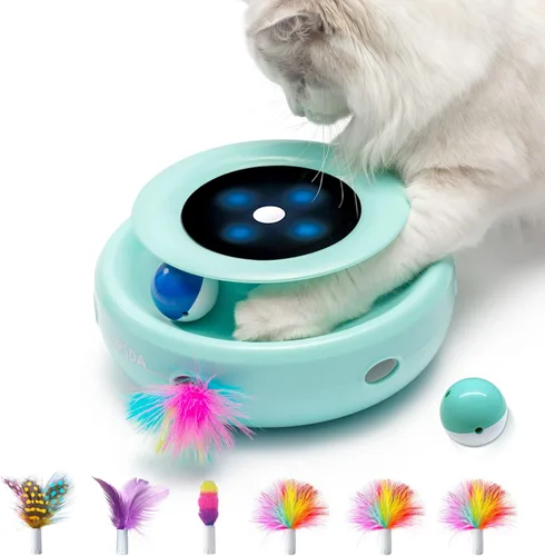 Miniatura 12 de ORSDA Juguetes interactivos 2 en 1 para gatos de interior, bolas de juguete automáticas para gatos, juguetes de plumas emboscadas con 6 plumas
