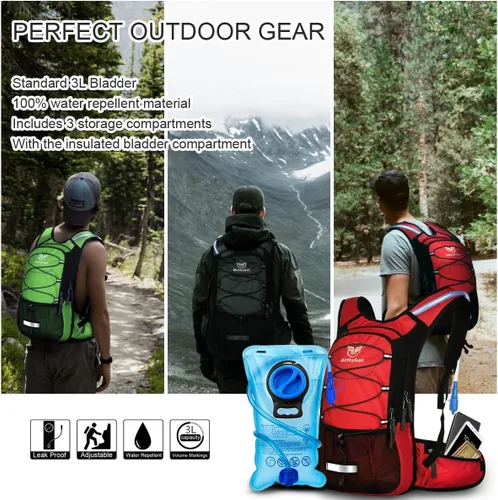 Miniatura 7 de Mothybot Mochila de Hidratación Aislada con Vejiga de Agua de 3L Libre de BPA a Prueba de Fugas, Mochila de Senderismo Ligera de Gran Almacenamiento