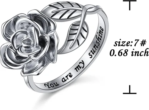 Miniatura 42 de Anillos abiertos ajustables de plata de ley S925, anillo de rosa para mujeres y adolescentes
