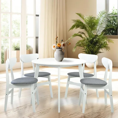 Miniatura 10 de Juego de 3 mesas redondas de cocina y 2 sillas laterales Yumiko de madera maciza con asiento acolchado