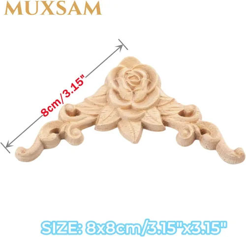 Miniatura 2 de MUXSAM 2 apliques de madera y incrustaciones para muebles, 3.15 x 3.15 pulgadas, decoración de esquina tallada sin pintar hecha a mano