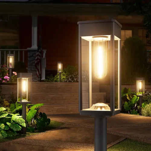 Miniatura 11 de NEWMESSI Paquete de 4 luces solares para caminos al aire libre, modernas luces LED solares de súper brillo, IP65, impermeable, para jardín, jardín