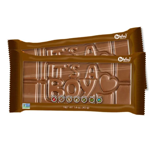 Regalos veganos | Regalo apto para alérgicos | It's A Boy - Barras de chocolate para ocasiones sin leche (paquete de 2) | Veganas, sin lácteos, sin
