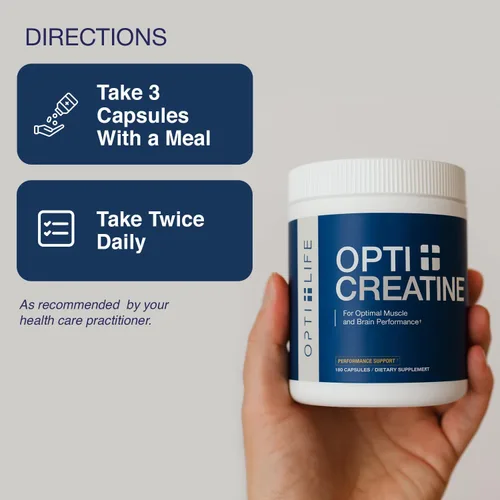 Miniatura 5 de Opti + Creatina Monohidrato Cápsulas Apoya la recuperación muscular, energía y resistencia saludable* Suplemento diario de creatina 180