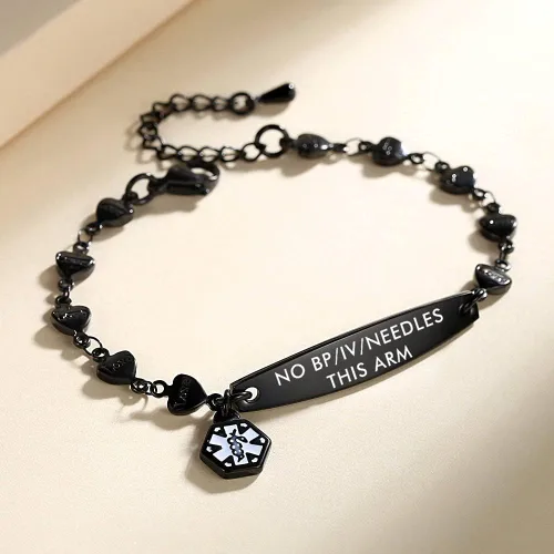 Miniatura 2 de mnmoom Pulseras de alerta médica de corazón de moda para mujeres alérgicas a la pulsera de penicilina 6.5-8 pulgadas ajustable