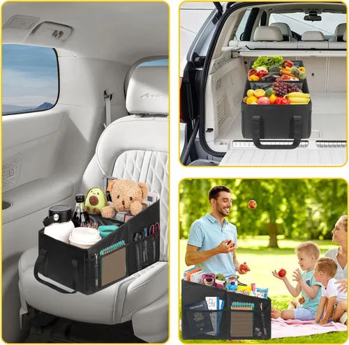 Miniatura 6 de Organizador de automóvil, organizador de asiento trasero de automóvil para niños, organizador de automóvil con divisiones, asas y múltiples