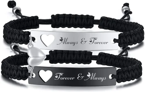 Miniatura 7 de MPRAINBOW - Pulseras personalizadas trenzadas para parejas: pulseras con nombre personalizado y palabras de promesa grabadas, pulseras de atracción