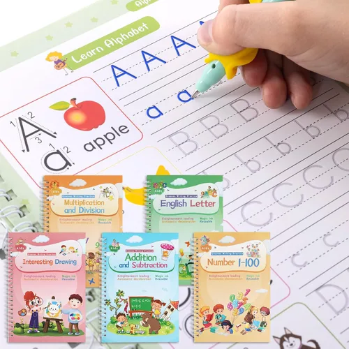 Cuadernos de escritura mágica Libros de ejercicios de práctica de escritura Cuaderno de copia reutilizable con pluma mágica Diseño de plantilla con