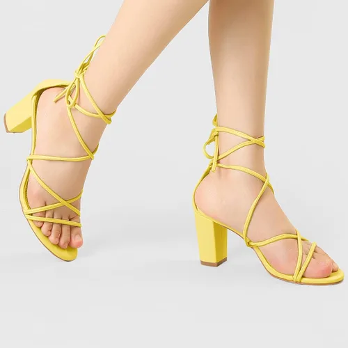 Miniatura 3 de Allegra K - Sandalias de tacón grueso con tiras delgadas para mujer