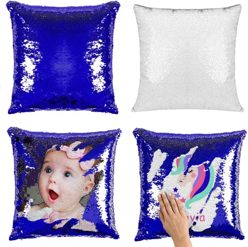 Miniatura 8 de JYFLZQ - Fundas de almohada de lentejuelas sublimadas en blanco 40.6 x 40.6 cm - Juego de 2 fundas reversibles con lentejuelas para almohadas