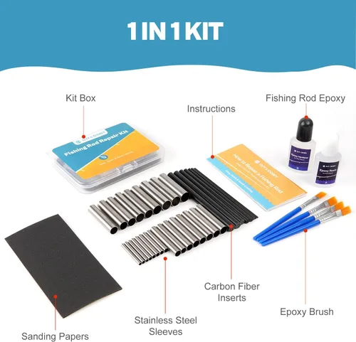 Miniatura 3 de Kit de reparación de caña de pescar completo, enfoque fácil y rápido para reparar caña de pescar rota con pegamento epoxi 33 EU