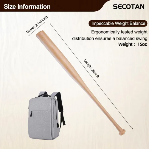 Miniatura 2 de Bate de entrenamiento de béisbol de madera, bate de madera duradero y resistente, ideal para la práctica de bateo de sóftbol, bate de diseño Madera