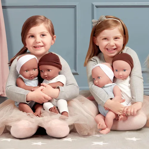 Miniatura 9 de LullaBaby Muñecas gemelas realistas de 14 pulgadas - Tonos de piel claros y ojos azules - Cuerpos suaves y trajes extraíbles - Sombrero, diadema