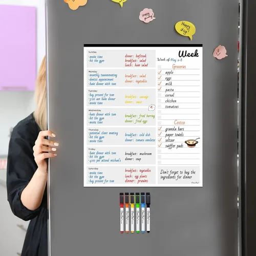 Miniatura 6 de Calendario semanal magnético de borrado en seco – Calendario semanal de borrado en seco de 10 x 12 pulgadas para refrigerador – 6 marcadores