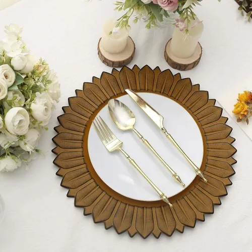 Miniatura 8 de Efavormart Paquete de 6 Platos Cargadores de Cena de Plástico de Girasol Amarillo Mostaza Mate de 13", Bandejas Redondas Desechables para Servir