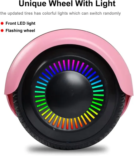 Miniatura 4 de FLYING-ANT Patinete autoequilibrante de 16.51 cm con altavoz y luces LED rojas Rosa