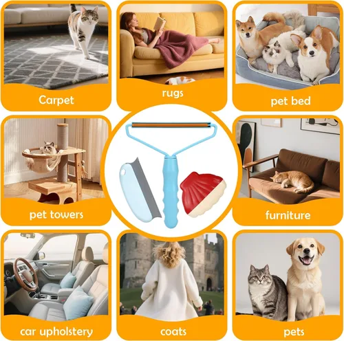 Miniatura 6 de Herramienta de eliminación de pelo de mascotas: paquete de 3 unidades de eliminación de pelo de perros y gatos, limpiador de pelusas reutilizable