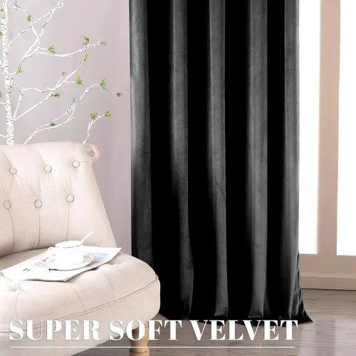 Miniatura 4 de nanbowang - Cortinas de terciopelo negro; cortinas de terciopelo de 63 pulgadas de largo, suaves, con bolsillo para cortinero, con aislamiento
