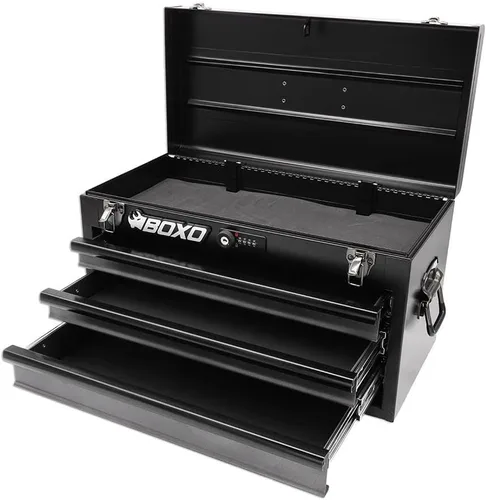 Miniatura 2 de Boxo USA Caja de herramientas de acero resistente de 3 cajones - Organizador de caja de herramientas portátil de transporte manual con deslizadores