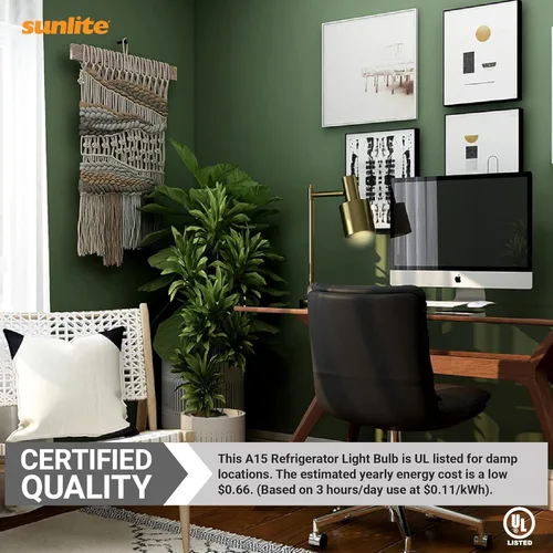 Miniatura 5 de Sunlite Bombilla LED A15 para refrigerador, 5.5 vatios (equivalente a 40 W), 450 lúmenes, base media (E26), regulable, acabado esmerilado, 2700K