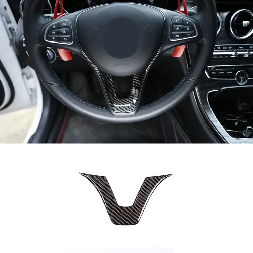 YIWANG Adhesivos en forma de U para volante de automóvil de fibra de carbono real para Mercedes Benz GLC Clase C W205 X253 2015-2019 Accesorios para