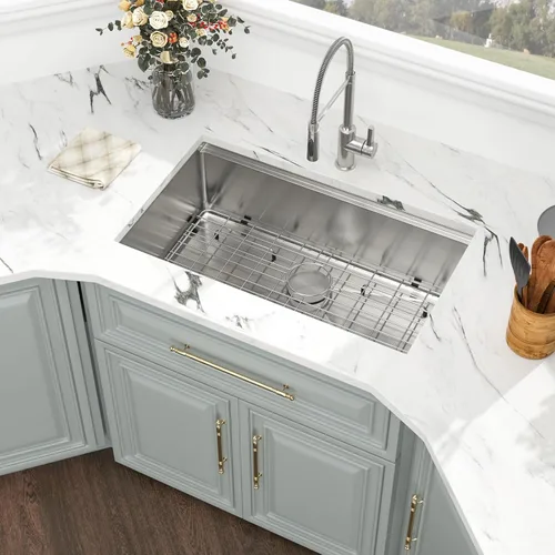 Miniatura 3 de Kichae 33 Fregadero de cocina empotrado - 33 x 19 Fregadero de cocina empotrado con estante para estación de trabajo de acero inoxidable de calibre