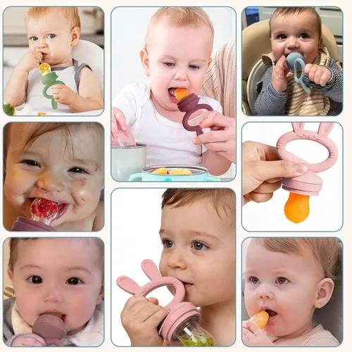 Miniatura 9 de Chupón alimentador de sólidos/frutas congeladas para bebés, juguete mordedor infantil 4M+, bolsa de silicona sin BPA y pezón, introduce sólidos