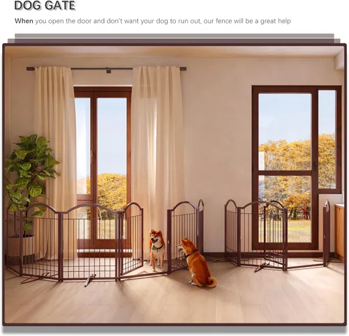 Miniatura 2 de 4NM Puerta de metal expandible para perros sin perforaciones, extra ancha de 144 pulgadas, extra alta de 32 pulgadas, puerta para mascotas