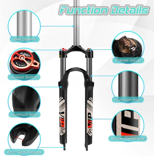 Miniatura 5 de BUCKLOS 26/27.5/29 Horquilla de Suspensión MTB de 100mm, Tubo Recto de 28.6mm QR 9mm de Ajuste de Corona de Aleación de Aluminio para Bicicleta