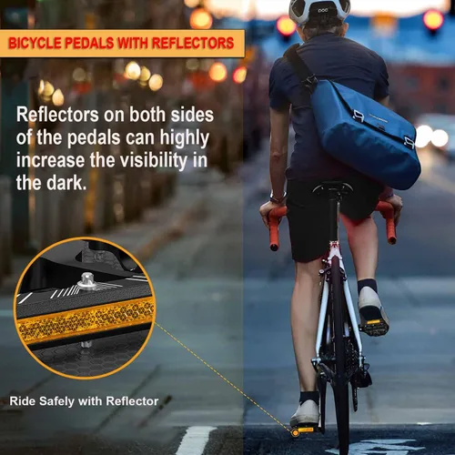 Miniatura 2 de Pedales de bicicleta de 9/16 pulgadas, pedales de bicicleta con reflectores, 3 rodamientos sellados, pedales de plataforma ancha para bicicleta