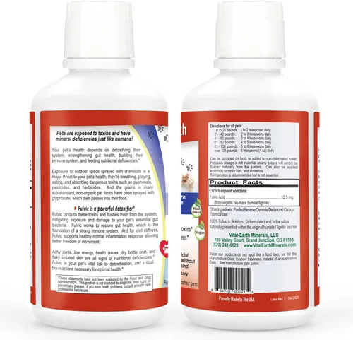 Miniatura 2 de Vital Earth Minerals Pet Fulvic - Más de 70 minerales traza para la salud de las mascotas, suplemento para las articulaciones, alivio de alergias