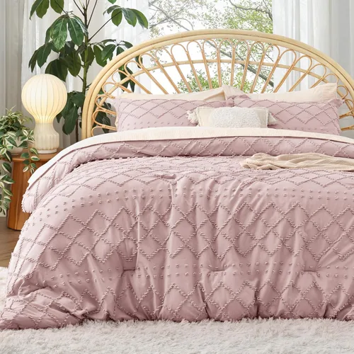 Miniatura 23 de Bedsure Juego de Edredón Tamaño Twin – Edredón beige, ropa de cama Boho con mechones estilo shabby chic para niños, juego de ropa de cama vintage