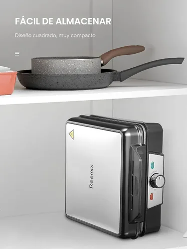 Miniatura 5 de Máquina de gofres belga de 4 rebanadas, plancha para gofres de 1200W, plancha antidesbordamiento con perilla de tostado, placas antiadherentes