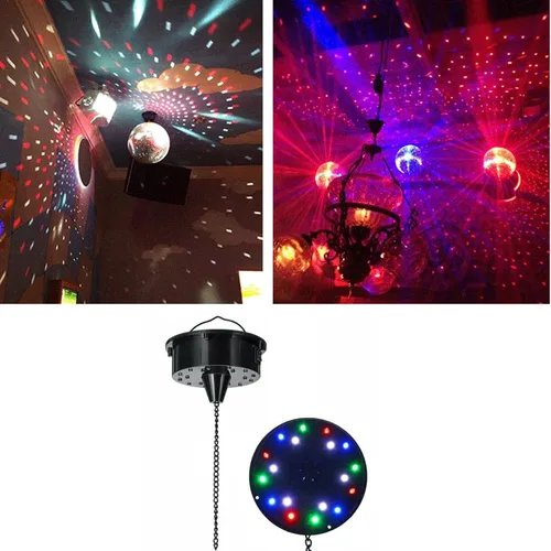 Miniatura 2 de Control de sonido, 18 luces LED, espejo giratorio de cristal, bola de reflejo de espejo colgante para discoteca DJ fiesta luz