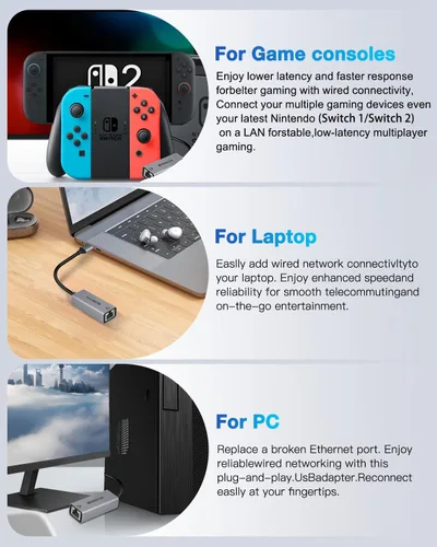Miniatura 6 de Adaptador Ethernet a USB, 1 Gbps USB a RJ45 Gigabit LAN, USB 3.0 Ethernet compatible con 10/100/1000 Mbps. Compatible con portátiles, PC, Mac