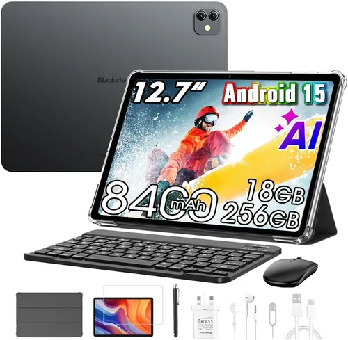 Blackview Tablet de 13 pulgadas con teclado y mouse, pantalla de visualización 2K+, Android 15 18GB+256GB Gaming WiFi, cámara Gemini AI 16MP,