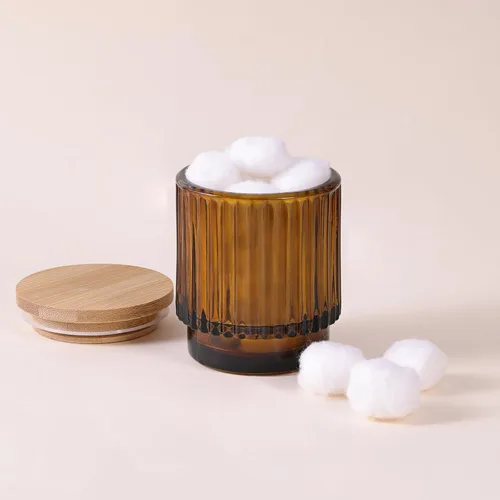 Miniatura 5 de DEVI Juego de 8 tarros de vela de vidrio acanalado ámbar vacíos de 7 onzas para hacer velas, tarros de vela de vidrio con tapas de bambú