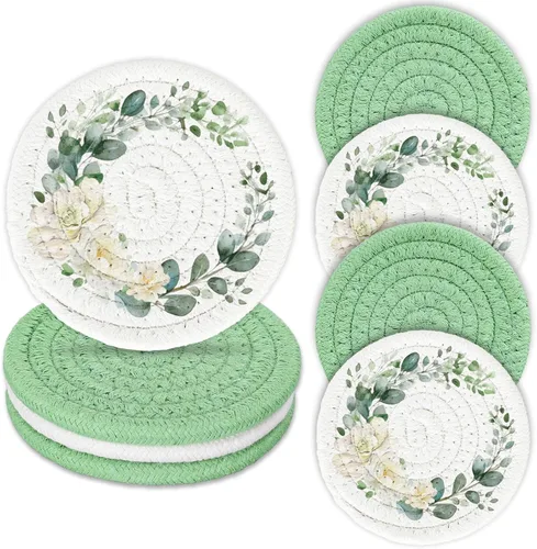 Miniatura 10 de Posavasos de otoño de Acción de Gracias de Whaline Hojas de arce hechas a mano trenzadas de algodón para bebidas, naranja y amarillo
