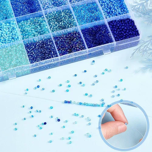 Miniatura 3 de PH PandaHall 24000 piezas Cuentas de semillas de vidrio 2mm 12/0 Mini Azul Amistad Cintura Cuentas Separadoras Pequeñas de 24 Colores para Hacer