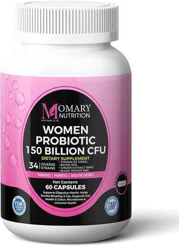 Complejo biológico 9 en 1 para mujeres – 150 mil millones de probióticos UFC con 34 cepas diversas, prebióticos orgánicos, postbióticos, enzimas