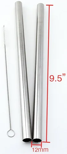 Miniatura 4 de 2 pajitas BOBA de acero inoxidable extra anchas de 1/2 pulgadas x 9.5 pulgadas de largo, té de burbujas de perlas de tapioca grueso - Marca CocoStraw