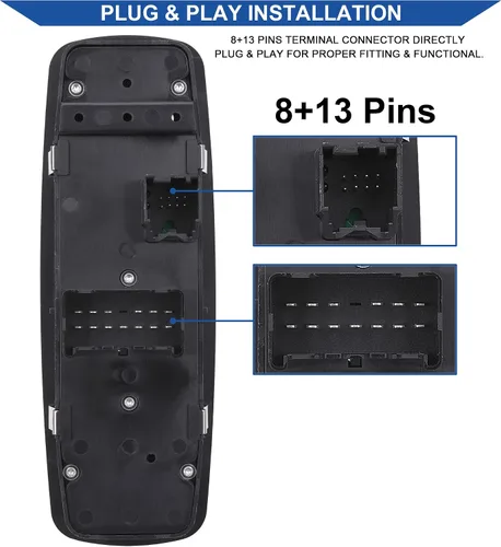 Miniatura 3 de Obaee Botón de control de interruptor de ventana eléctrica 8+13 pines lado del conductor compatible con Dodge Dart 2013-2016, Chrysler 200