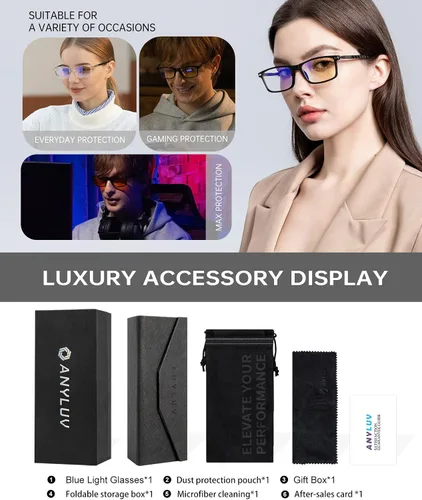 Miniatura 7 de ANYLUV Blue Light Glasses for Men,Rectangle Business Style Glasses, Carbon Fiber Straight Legs Glasses for Eye Protection