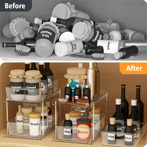 Miniatura 6 de Fabspace Organizadores extraíbles para el hogar, organizador de baño transparente de 2 niveles con divisores, bandeja multiusos para mostrador