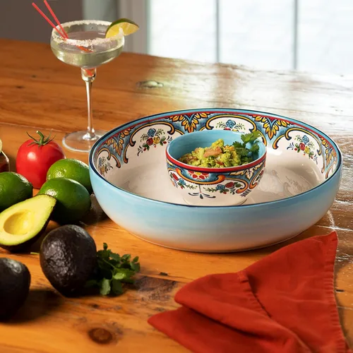 Miniatura 5 de Euro Ceramica Zanzíbar - Tazón para chips y salsas (2 unidades), multicolor, 24 onzas