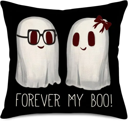 Fukeen Fundas de almohada de Halloween para parejas de 16 x 16 pulgadas, diseño de fantasma, fantasma, espeluznante, color blanco y negro,