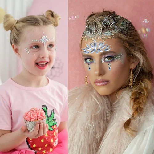 Miniatura 6 de 6 hojas de joyas para la cara, gemas para la cara, diamantes de imitación autoadhesivos para maquillaje, accesorios para disfraces de festivales