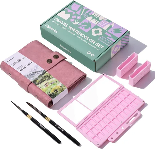 Miniatura 11 de Juego de cuaderno de bocetos de acuarela de viaje, 6.7 x 3.9 pulgadas, 100% algodón, prensa en frío, 20 hojas, diario de arte con paleta de pintura